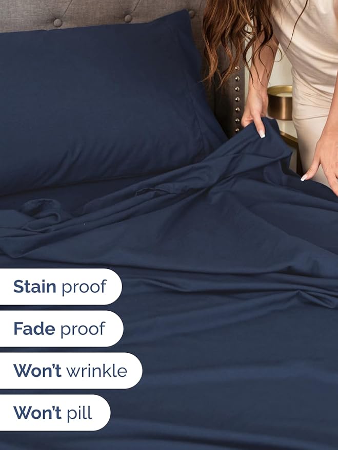 Extra Deep Cal King Sheet Set - 6 Piece Breathable and Cooling Sheets - Hotel Luxury Bed Sheets Set - Easy Fit - Soft, Wrinkle Free and Comfy Sheets Set - Navy Blue Sheet Set with Extra Deep Pockets