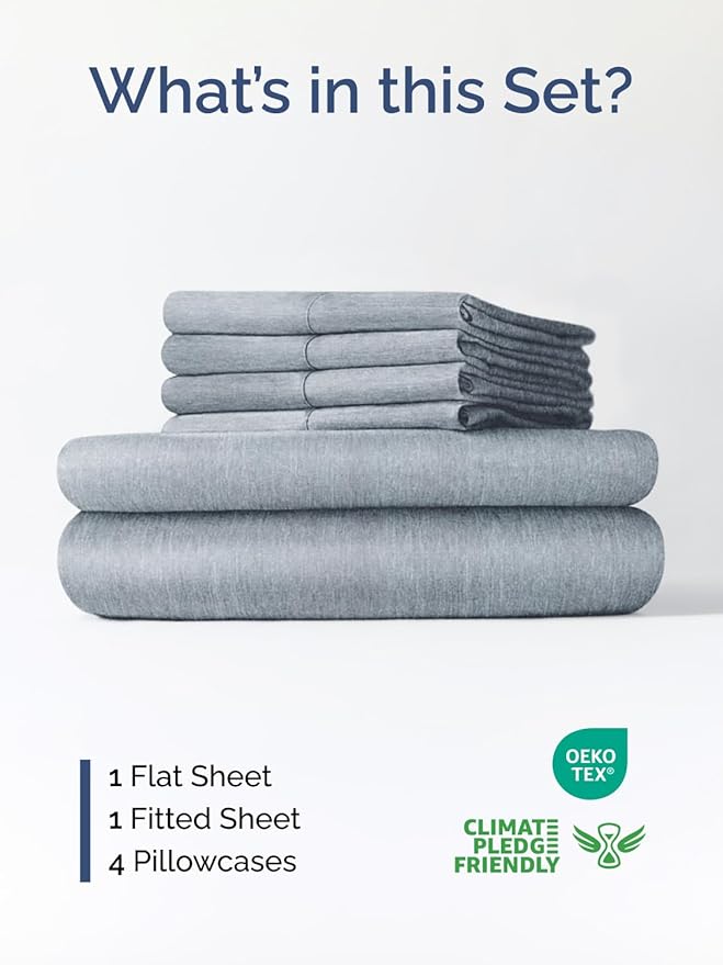Extra Deep Full Sheet Set - 6 Piece Breathable and Cooling Sheets - Hotel Luxury Bed Sheets Set - Easy Fit - Soft, Wrinkle Free and Comfy Sheets Set - Heathered Blue Sheet Set with Extra Deep Pockets