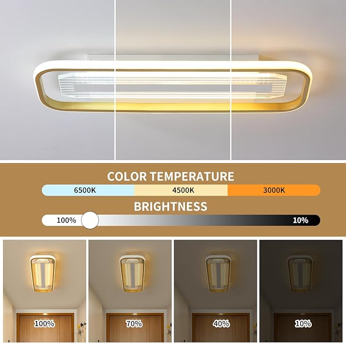 Becailyer Modern Ceiling Light, 62W Dimmable LED Flush Mount Ceiling Lamp, 31.49" Acrylic Linear Chandelier Lighting Close to Ceiling Light Fixture for Living Dining Room Kitchen Bedroom Hallway, Gold