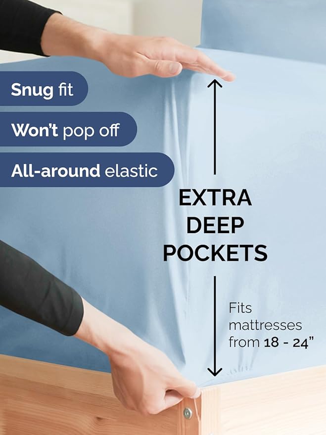 Extra Deep Twin Sheet Set - 4 Piece Breathable & Cooling Sheets - Hotel Luxury Bed Sheets Set - Easy & Secure Fit - Soft, Wrinkle Free & Comfy Sheets Set - Sky Blue Sheet Set with Extra Deep Pockets