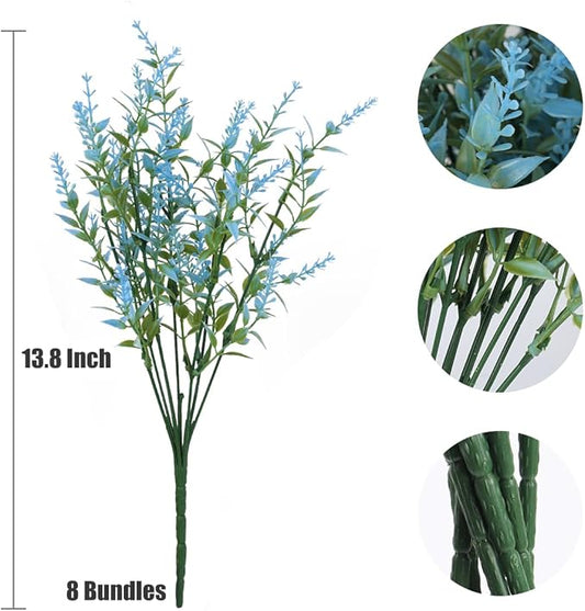 RECUTMS Blue Artificial Flowers for Outdoor Artificial Plants & Flowers for Outside Fake Outdoor Plants Faux UV Resistant Flower Plastic Shrubs Indoor Outside Hanging Decorations(Blue)