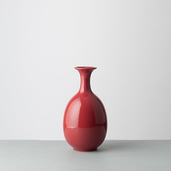 Red Ceramic Vase,8.66 INCH Handmade,Home Decorative Vase, Kitchen, Bedroom, Office, Living Room, Bathroom, Book Shelf Centerpiece Table Decorations (Vermilion Red Without Flowers)