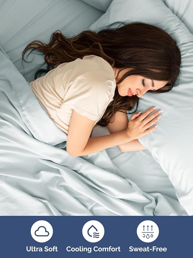 Extra Deep Queen Sheet Set - 6 Piece Breathable & Cooling Sheets - Hotel Luxury Bed Sheets Set - Easy & Secure Fit - Soft, Wrinkle Free & Comfy Sheets Set - Ice Blue Sheet Set with Extra Deep Pockets