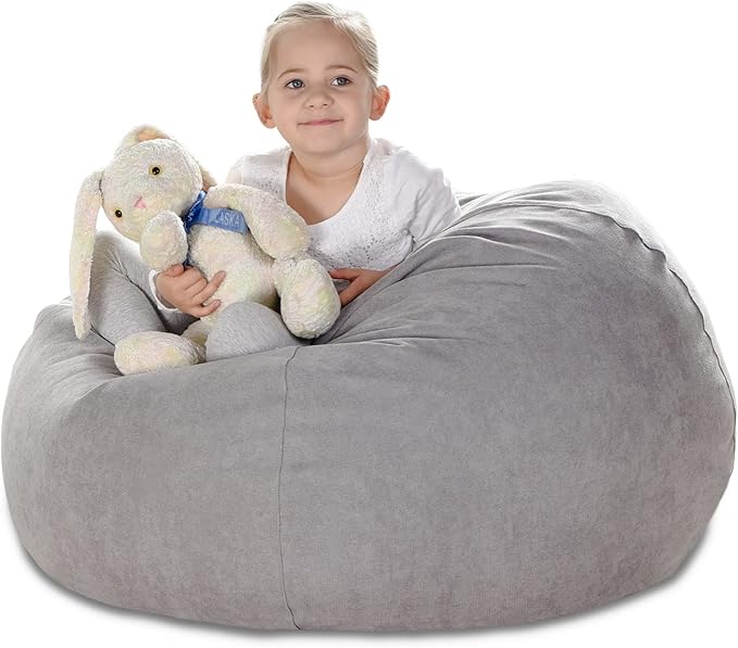 YuppieLife Stuffed Animals Bean Bag Chair Cover Candy-Colored Bean Bag(Just Cover, No Filling)/Extra Large Stuff 'n Sit Organization/Toy Storage Bag/Kids Toys Organizer(38'',Grey)