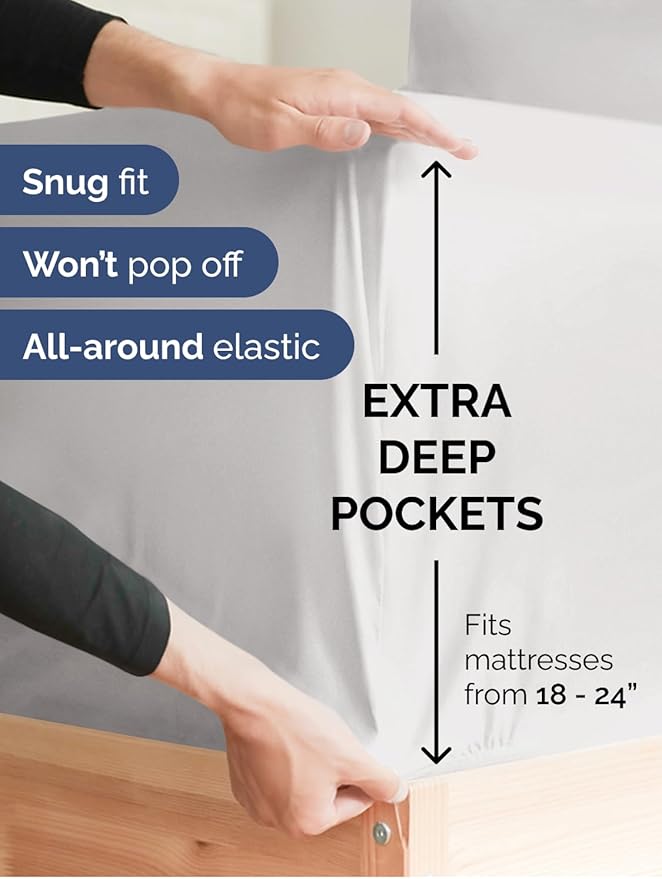 Extra Deep Cal King Sheet Set - 6 Piece Breathable and Cooling Sheets - Hotel Luxury Bed Sheets Set - Easy Fit - Soft, Wrinkle Free and Comfy Sheets Set - French Grey Sheet Set with Extra Deep Pockets
