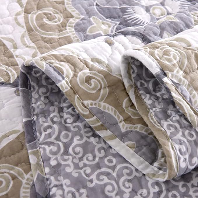 mixinni Mandala Bedspread Quilt Sets 100% Cotton 3-Piece Blue Grey Reversible Lightweight Coverlet Set with Shams for All-Season-(3pcs, Queen Size)
