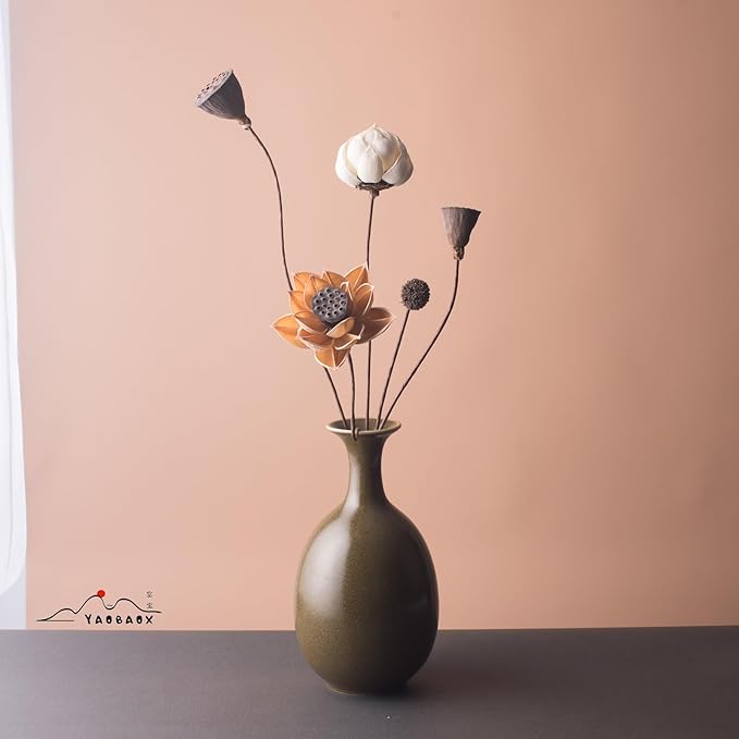 Tea Dust Color Ceramic Vase with Dried Flowers, Handmade in Jingdezhen for Modern Home Decor Office Bookshelf Tables Living Room Bedroom Shelf Decor Entryway Dry Flower Arrangement Ornament