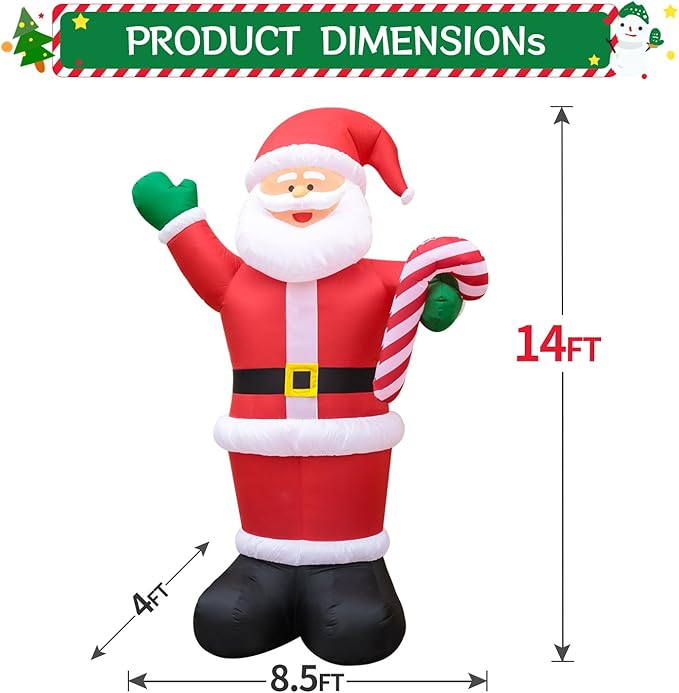 DomKom 14 FT Huge Christmas Inflatable Outdoor Decoration Santa Claus, LED Lights Holiday Blow Up Yard Decoration for Holiday Party Garden Yard Lawn Winter Decor