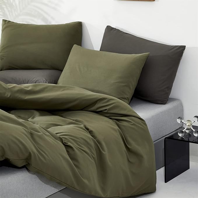 Wellboo Olive Green Comforter Sets King Size Solid Dark Green Bedding Comforters Cotton Plain Army Green Soft Cozy Quilts Women Men Dark Grass Green Blankets Modern Minimalist Hunter Green Comforters