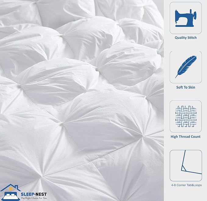 SLEEP-NEST Oversized King Comforter 120x120 Extra Large Breathable Down Alternative 1 Piece Pinch Pleated Comforter Duvet Insert with 8 Tabs/Loops for All Season Quilt Lightweight & Soft, White