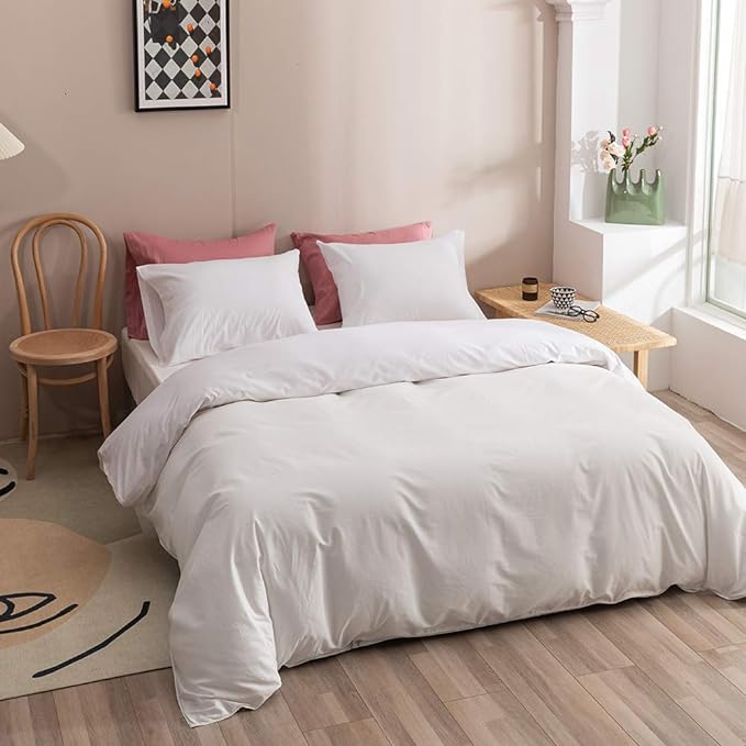 Wellboo White Comforter Sets King Size Solid Color Bedding Comforters Plain Light Color Quilts Modern White Warm Blankets Women Men Durable Comforters Soft Health Bedding