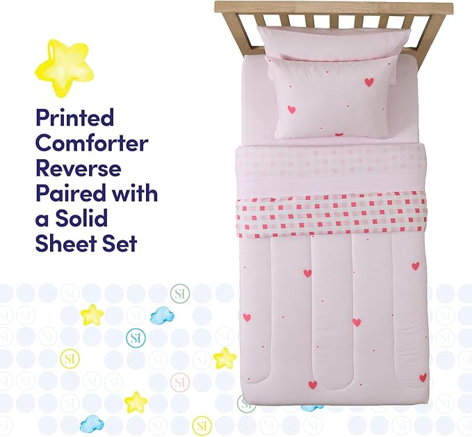 Heart Comforter Set Twin Size for Girls – Soft Pink Bed in a Bag with Sheets, Pillowcases & Shams – Cute Kids Bedding with Love Hearts Design – Cozy Microfiber for Child or Tween Bedroom Decor