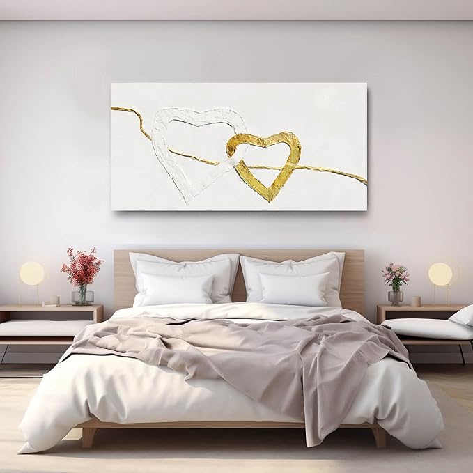 GAIDUOMAI White and Gold Abstract Wall Art Minimalist Wall Decor Heart Painting Living Room Canvas Picture Line Art for Bedroom 29x58 Inch Gallery Wall Art