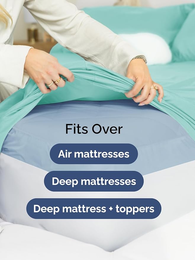Extra Deep Full Sheet Set - 6 Piece Breathable & Cooling Sheets - Hotel Luxury Bed Sheets Set - Easy & Secure Fit - Soft, Wrinkle Free & Comfy Sheets Set - Spa Blue Sheet Set with Extra Deep Pockets
