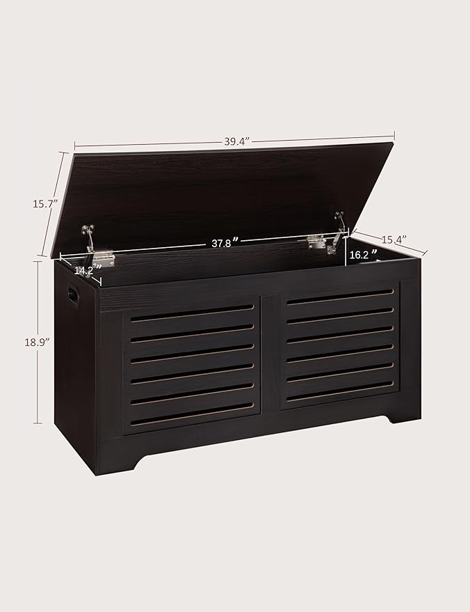 DINZI LVJ Storage Chest, 39.4”Wooden Toy Box with 2 Safety Hinges, Retro Entryway Shoe Storage Bench with Flip-Top, Sturdy Large Storage Trunk for Living Room, Bedroom, Easy Assembly, Espresso