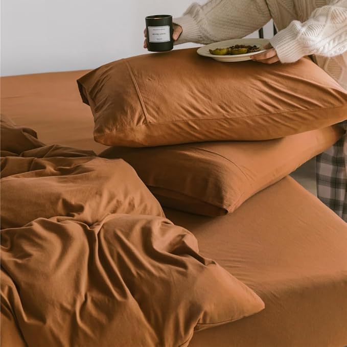 Wellboo Pumpkin Color Comforter Sets Twin Size Solid Rust Bedding Comforters Burnt Orange Soft Quilts Cotton Women Girls Rust Caramel Blankets Modern Reddish Orange Bed Comforter Brown Terracotta Bed