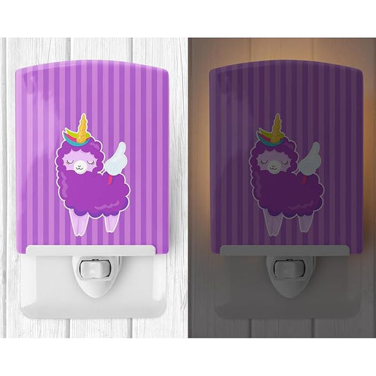 Caroline's Treasures BB9143CNL Sheep Unicorn on Stripes Ceramic Night Light Compact, UL-Certified, Ideal for Bedroom, Bathroom, Nursery, Hallway, Kitchen, 6x4x3, Multicolor