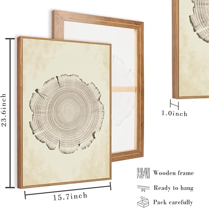 IARTTOP Framed Tree Ring Wall Art Set of 3 Modern Abstract Wood Stump Wall Decor for Living Room Bedroom1Office 16x24 Inch