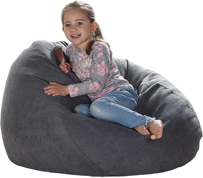 YuppieLife Stuffed Animals Bean Bag Chair Cover Candy-Colored Bean Bag(Just Cover, No Filling)/Large Stuff 'n Sit Organization/Toy Storage Bag/Kids Toys Organizer(27'',Dark Grey)