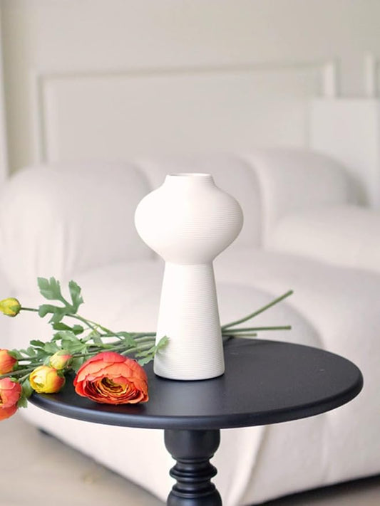 White Ceramic Vase in Nordic Style, Deco Vases for Pampas Grass as Boho Deco, Contemporary Flower Vase with Minimalistic Design for Fresh Flowers(Gourd)