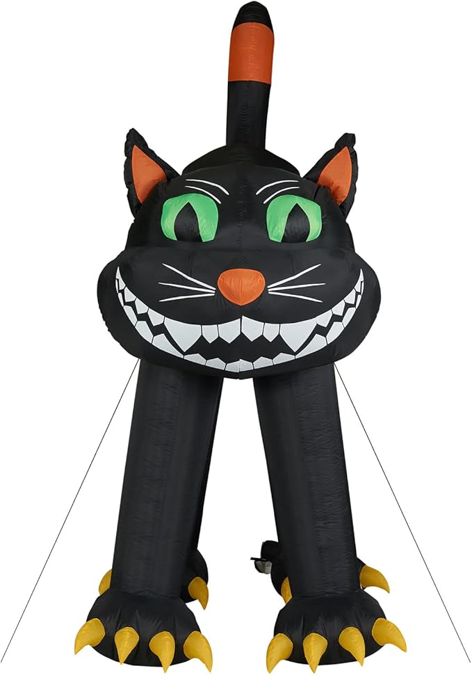 Haunted Hill Farm 10-ft. Black Cat Blow Up with Lights, Halloween Outdoor Decorations for Patio and Yard, Giant Spooky Weather Resistant Outdoor Inflatables for Home or Haunted House