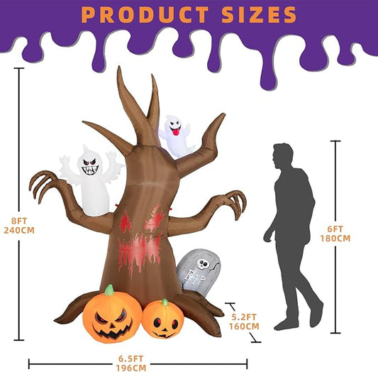 8FT Halloween Inflatable Scary Tree Decorations Outdoor,Halloween Blow Up Yard Decorations Built-in LED Lights,Party Decorations,Giant Haunted House Decor,for Garden/Lawn/Yard