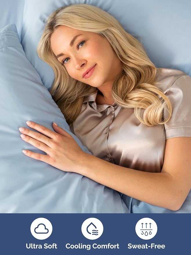 Extra Deep Twin Sheet Set - 4 Piece Breathable & Cooling Sheets - Hotel Luxury Bed Sheets Set - Easy & Secure Fit - Soft, Wrinkle Free & Comfy Sheets Set - Sky Blue Sheet Set with Extra Deep Pockets