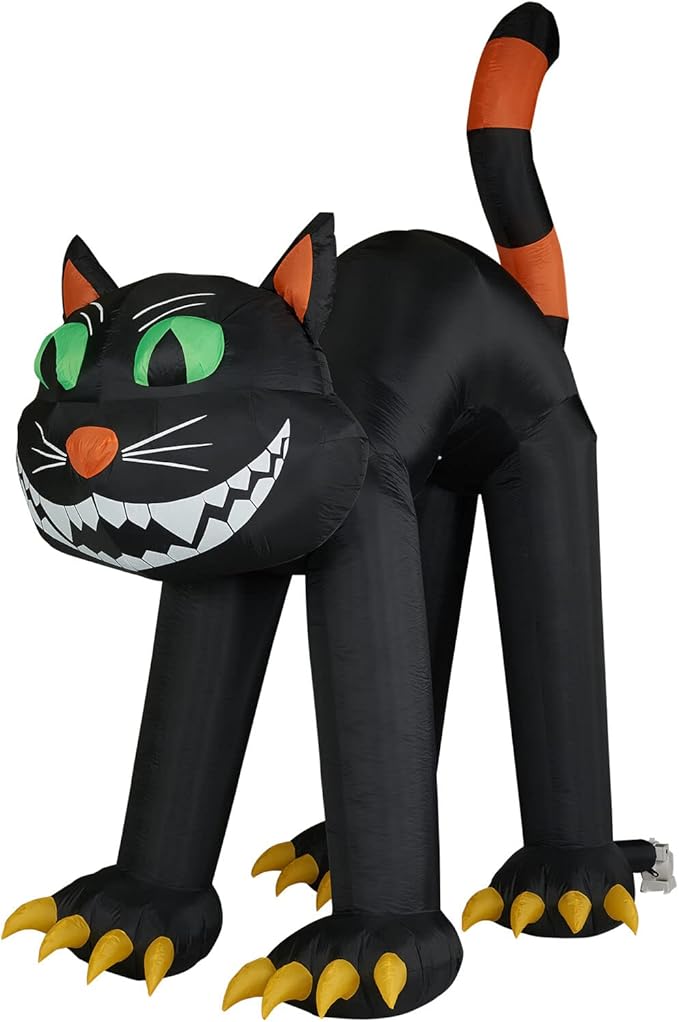 Haunted Hill Farm 10-ft. Black Cat Blow Up with Lights, Halloween Outdoor Decorations for Patio and Yard, Giant Spooky Weather Resistant Outdoor Inflatables for Home or Haunted House