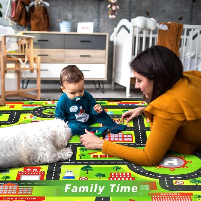Car Rug Kids Playmat Educational Car Rugs City Life Road Traffic Play Mat for Bedroom Play Room Game Area Non Slip Kids Foam Rug Playtime Activity Mat for Toddler Baby Boys and Girls 3 x 5