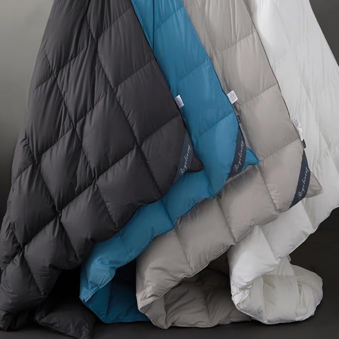 Royoliving Premium Feathers Down Duvet Insert Comforter Queen Size Heavyweight Thickened Winter White 100% Cotton Cover with Corner Tabs (90x90, 60 oz)