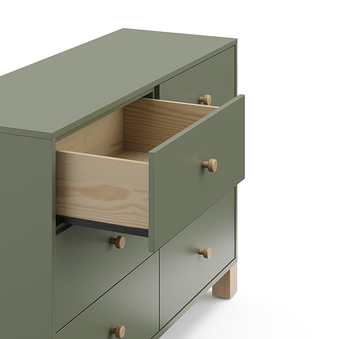 Storkcraft California 6-Drawer Double Dresser (Olive with Driftwood) - GREENGUARD Gold Certified, Interlocking Drawer System, Dresser Drawer Organizer for Kids Bedroom