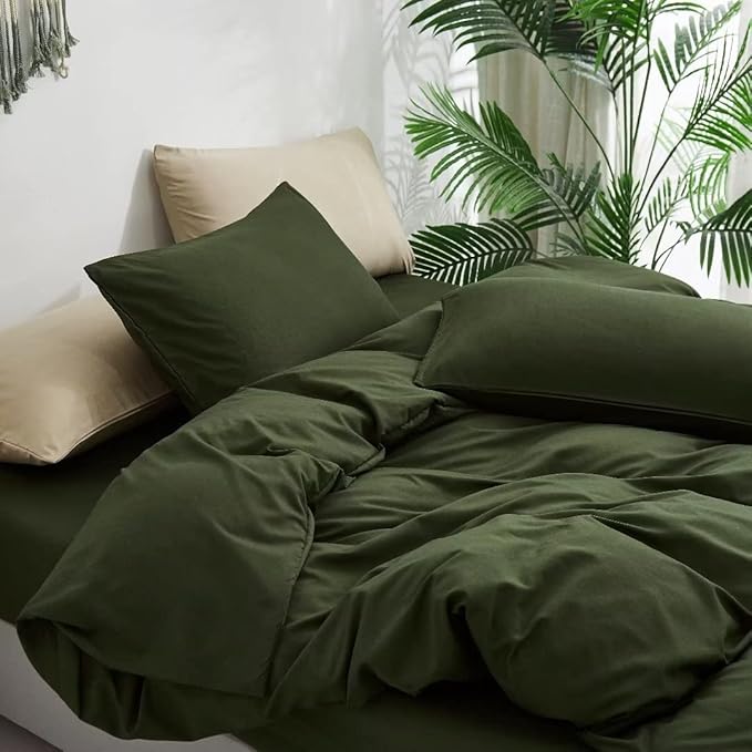 Wellboo Army Green Comforter Sets California King Solid Olive Green Boho Bedding Comforters Cal King Cotton Soft Cozy Dark Green Women Men Quilts Plain Army Green Modern Hunter Green Blankets Durable
