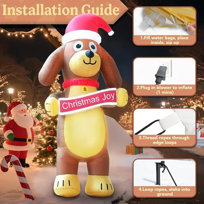 GARIG 10FT Christmas Inflatables Christmas Puppy Dog Outdoor Decorations, Christmas Blow Up Yard Decorations with Built-in LEDs for Xmax Outdoor Party, Yard, Garden