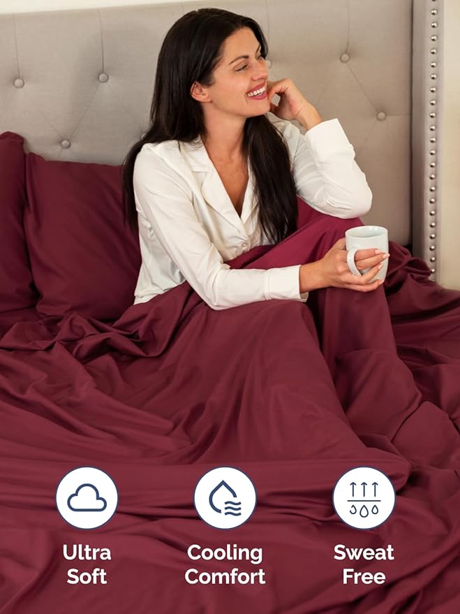 Extra Deep Twin XL Sheet Set - 4 Piece Breathable & Cooling Sheets - Hotel Luxury Bed Sheets Set - Easy & Secure Fit - Soft, Wrinkle Free & Comfy Sheets Set - Burgundy Sheet Set w/Extra Deep Pockets