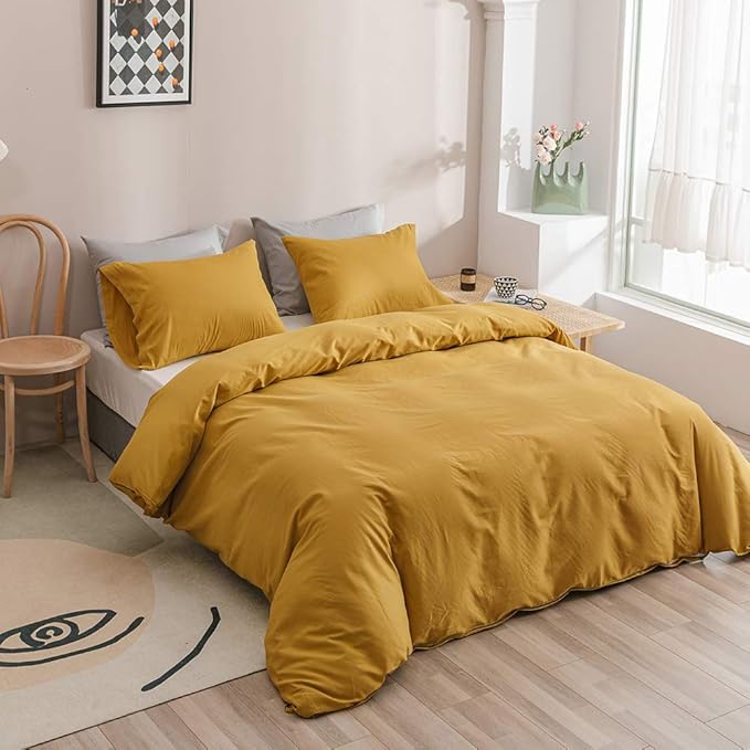 Wellboo Mustard Yellow Comforter Sets Queen Size Solid Ginger Bedding Comforters Women Men Plain Dark Yellow Quilts Modern Minimalist Gold Blankets Soft Vintage Bedroom Decor Aesthetic