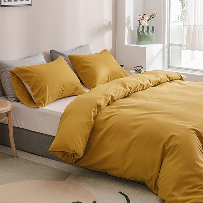Wellboo Mustard Yellow Comforter Sets Queen Size Solid Ginger Bedding Comforters Women Men Plain Dark Yellow Quilts Modern Minimalist Gold Blankets Soft Vintage Bedroom Decor Aesthetic