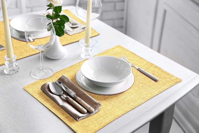 homing Mustard Yellow Cloth Placemats Set of 6 – Cotton Linen Blend Washable Farmhouse Dining Table Mats for Fall & Thanksgiving, Easy to Clean, 13 x 19 Inch