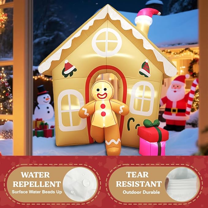 GARIG 6FT Christmas Inflatables The Runaway Gingerbread Man Outdoor Decorations, Christmas Blow Up Yard Decorations with Built-in LEDs for Xmax Outdoor Party, Yard, Garden