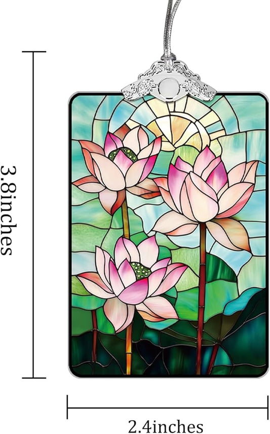 Lotus Flower Stained Glass Ornament, 205 Christmas Tree Hanging Decoration for Zen-Inspired Holiday Decor or Gift Exchange, 3.8 x 2.4 Inch