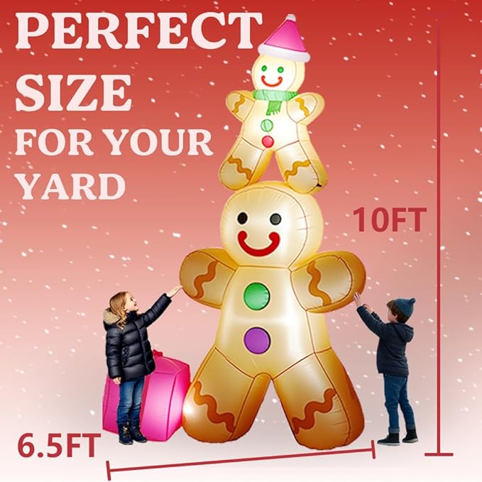 GARIG 10FT Christmas Inflatables Gingerbread Father and Son Outdoor Decorations, Christmas Blow Up Yard Decorations with Built-in LEDs for Xmax Outdoor Party, Yard, Garden