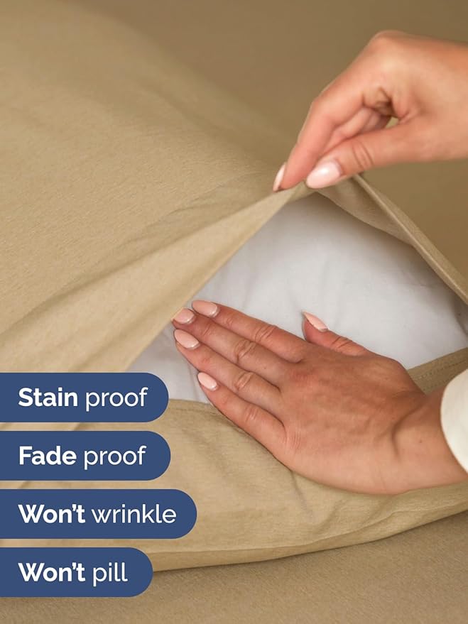 Extra Deep Cal King Sheet Set - 6 Piece Breathable & Cooling Sheets - Hotel Luxury Bed Sheets Set - Easy Fit - Soft, Wrinkle Free & Comfy Sheets Set - Heathered Tan Sheet Set with Extra Deep Pockets