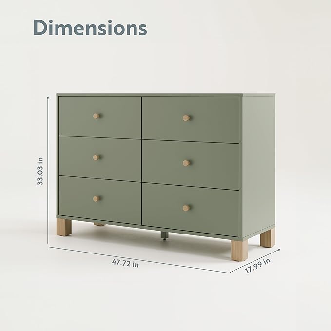 Storkcraft California 6-Drawer Double Dresser (Olive with Driftwood) - GREENGUARD Gold Certified, Interlocking Drawer System, Dresser Drawer Organizer for Kids Bedroom