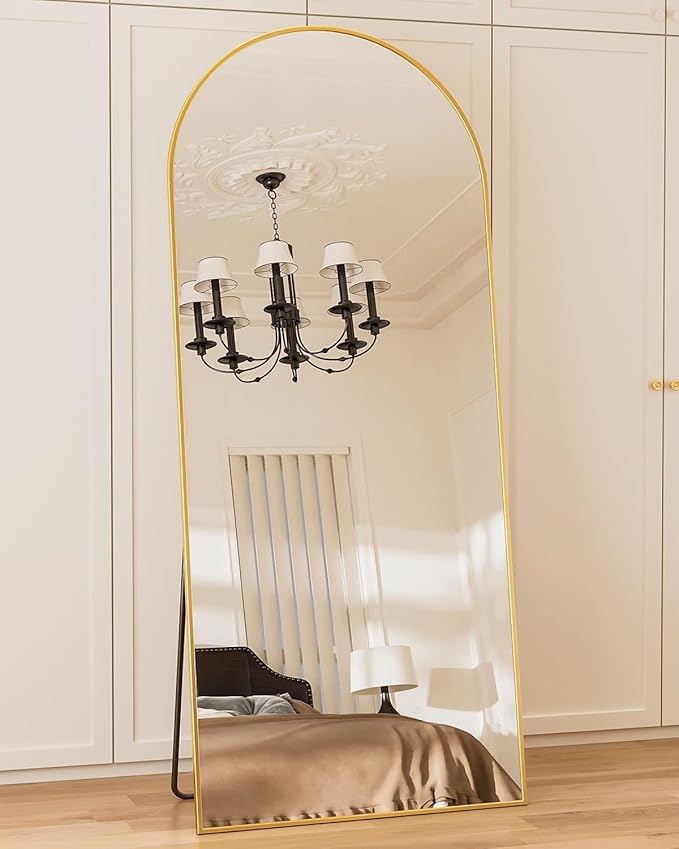 Full Length Mirror, 59"x19" Floor Mirror, Arch Floor Standing Mirror Freestanding Arch Full Body Mirrors with Stand for Bedroom, Hanging Mounted Mirrors for Living Room Cloakroom, Gold