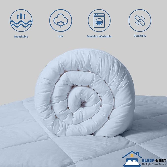 SLEEP-NEST All Season - Oversized King Plus 138x122 Hotel Luxury Down Alternative Pinch Pleated 1 Piece Comforter with 8 Tabs/Loops, Extra Wide Quilt, XL King 500 GSM Duvet Insert - Light Blue