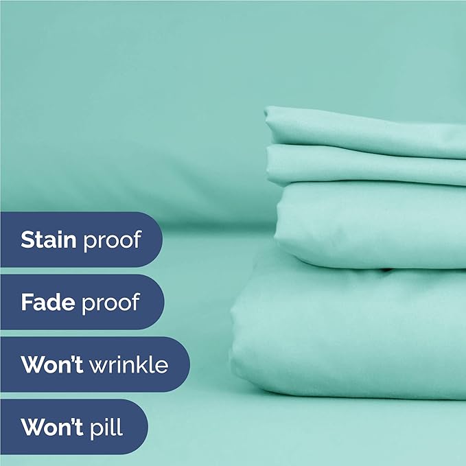 CGK Linens Twin XL 4 Piece Sheet Set - Cooling Sheets for Hot Sleepers - Hotel Luxury Bedding Set w/ 8-16 Inch Deep Pockets - 1 Flat & 1 Fitted & 2 Pillowcases - Soft, Comfy & Wrinkle Free - Spa Blue