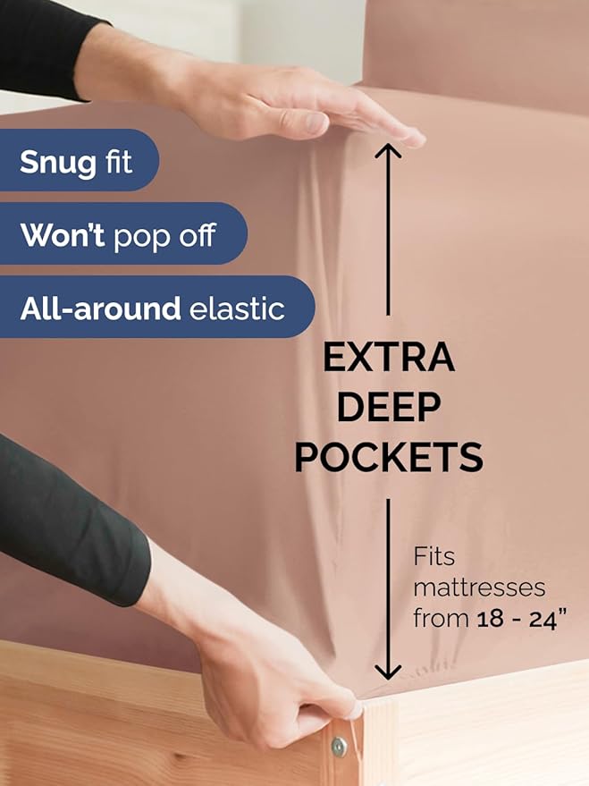 Extra Deep King Sheet Set - 6 Piece Breathable and Cooling Sheets - Hotel Luxury Bed Sheets Set - Easy & Secure Fit - Soft, Wrinkle Free and Comfy Sheets Set - Mauve Sheet Set with Extra Deep Pockets