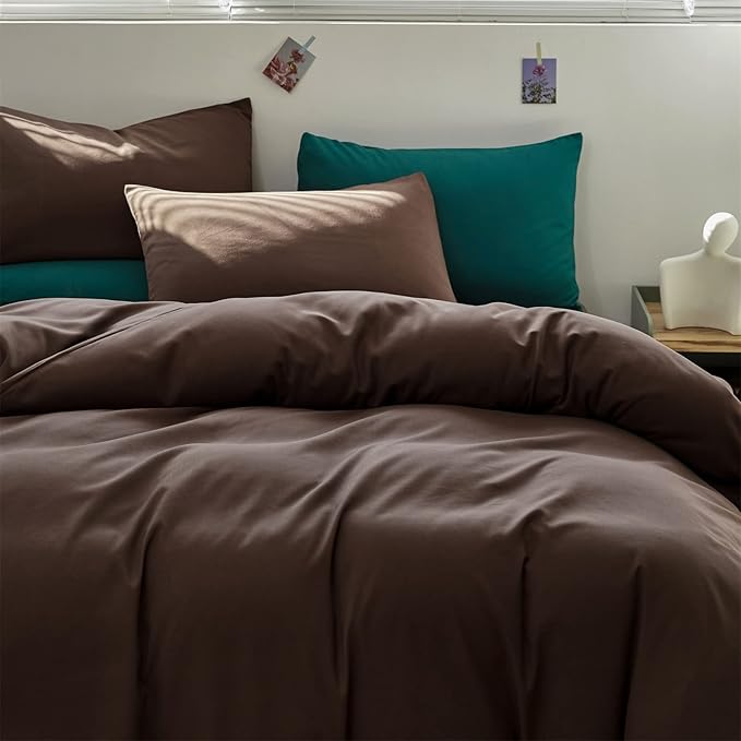 Wellboo Brown Comforter Set Twin Size Solid Mocha Coffee Bedding Comforters Cotton Boys Girls Plain Dark Brown Quilts Men Brownness Chestnut Blankets Soft Vintage Chocolate Brown Bed Comforters Twin