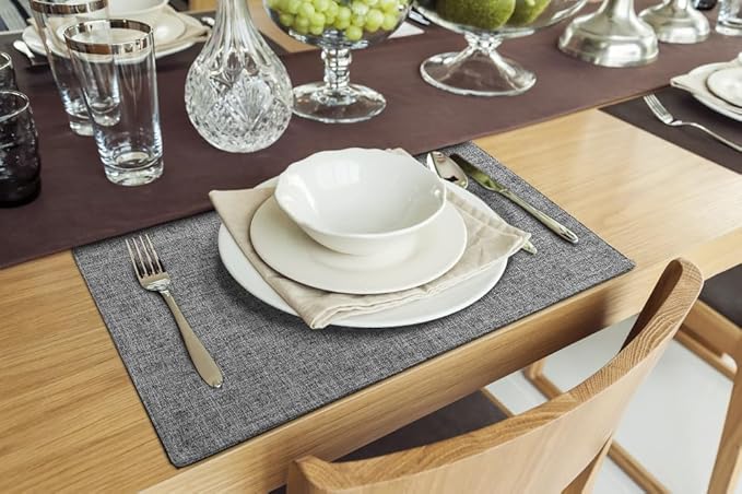 homing Dark Grey Cloth Placemats for Dining Table Set of 8 – Cotton Linen Blend Washable Farmhouse Kitchen Mats for Indoors & Outdoors - Easy to Clean 13 x 19 Inch
