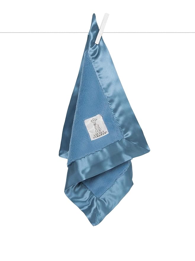 Little Giraffe Baby Blanket - Luxe Soft Blanket with Satin Trim - Baby Stroller Blanket - Newborn Baby Essentials & Baby Gifts - 17" x 17" - Cornflower