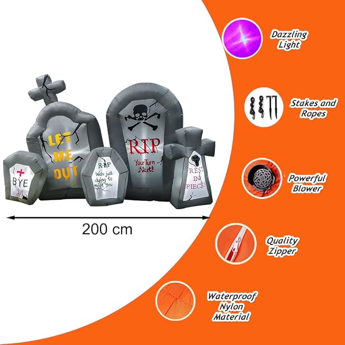 RETRO JUMP 6.6 Ft Halloween Inflatables Tombstone Combo Blow up Spooky Gravestone Holiday Lighted Decoration Headstone for Indoor Outdoor & Yard Garden Lawn